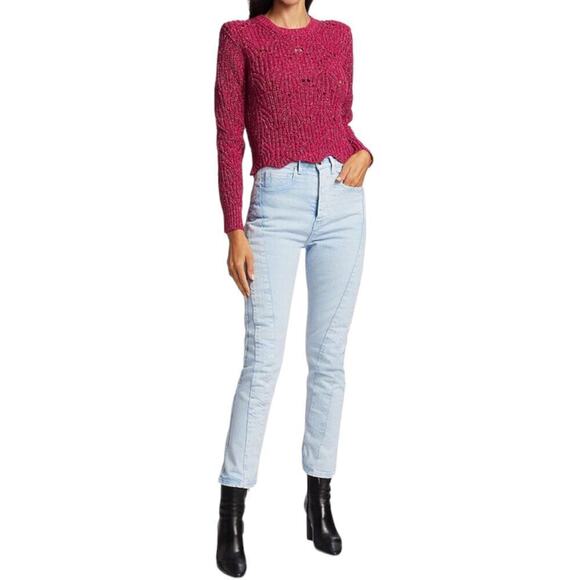 IRO Paris Aryna Pink Fuchsia Metallic Knit Scalloped Pullover Sweater Large - Picture 1 of 15